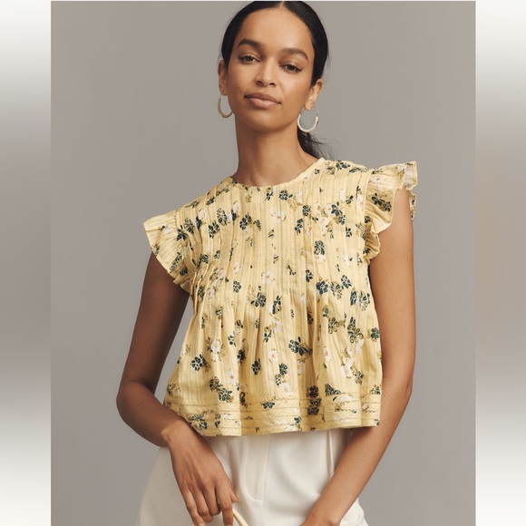 Anthropologie Tops - NWOT Anthropologie Pilcro Short-Sleeve Pleated Babydoll Blouse MEDIUM